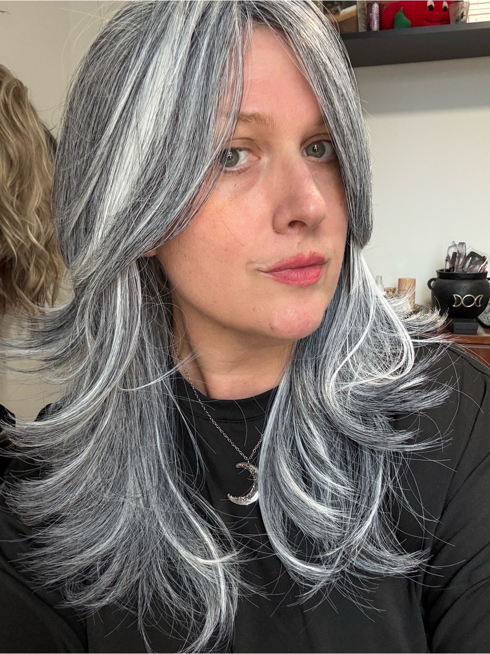 Grey & White Layered Women's Wig - Modern Silver Look